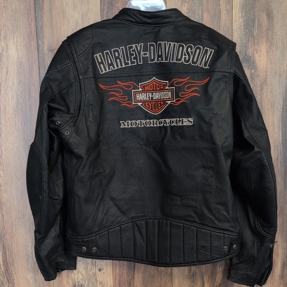 Harley Davidson L Black Riding Moto Genuine Leather Jacket R206 - Picture 5 of 15